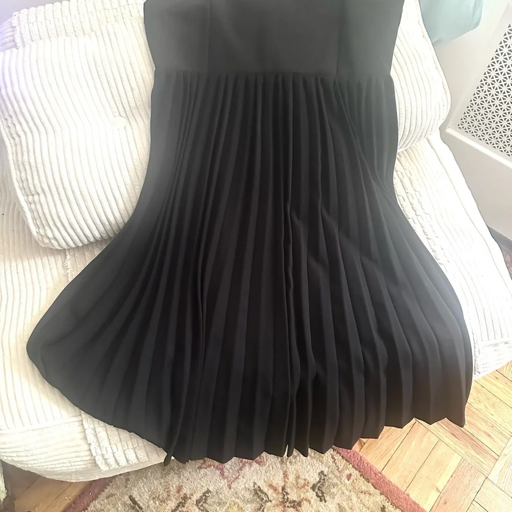 Beulah Black Evening Dress, bottom Pleated Midi Dress, fully lined. Elegant
